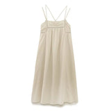 Fashion Embroider Linen Blended Casual Beach Dress Loose Backless Vacation Dress New Square Collar Fashion Vestidos