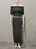 Slash Neck Crop Top And Long Skirt New Matching Sets Cotton Blend Vacation Beach Spring Summer Outfits Knit Elegant Women Sets