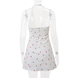 Cherry Print V-Neck Sleeveless Sexy Backless Casual Halter Mini Dress Y2K Spring Summer Streetwear Party Women Vestidos