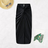 Pbong  New Pure Color Long Split Bikini Cover up Beach Dress Women Sexy Half Skirt Cross Border Fashionable Casual Wear
