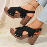 Pbong  Sandal of Women British Style Rome Shoe Comfy Soft High Heels Sandalias Metal Buckle Casual Slipper Wedge Platform Sandal