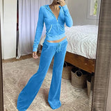 Hot New Pantsuit Women Tracksuit Set Two Pieces Slim Fit Velour Velvet Outfit Casual Zip Up Hoodie Jacket Vertical Sweatpants