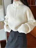 Women's Loose Knitted Pullovers Half Zipper Autumn and Winter Turtleneck Sweaters Casual Comfortable Full Sleeve Top