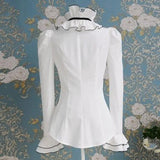 Pbong  Temperament Women Shirt Stand Neck Long Sleeve Tunic Blouses Blusas Mujer De Moda Chic Ruffles Bow White Blouse Tops