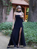2025 Summer Women Fashion Strapless Dress With Ribbon Patchwork Elegant Sleeveless Mesh Split Dress Vacation Beach Long Dresses