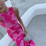 Embroidery Flower Backless Long Dresses Sexy Sling Slim Fit Robes Female Summer Long Ruffles Sleeve Short Dress Party Streetwear
