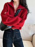 Women's Loose Knitted Pullovers Half Zipper Autumn and Winter Turtleneck Sweaters Casual Comfortable Full Sleeve Top