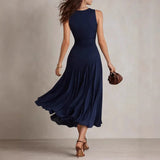 Pbong  Summer Elegant Long Party Dress Women Fashion Sleeveless O-neck Slim A-line Maxi Dresses Casual