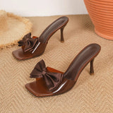 Pbong  Summer PVC Transparent Butterfly-knot Square Toe Slippers Women Fashion Thin Heels Party Slide Shoes