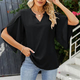 Pbong  Lady Casual Short Flare Sleeve V-Neck Loose Blouse TopsWomen Summer Style Chiffon Blouses Shirts