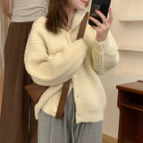 Hooded Cardigan Sweater for Women Morandi Pink Blue Button-Up Knitted Hoodie Jacket Autumn Winter Teen-girl Slouchy Knitwear
