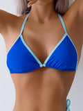 Triangle String Bikinis Halter Swimsuit Women Blue Sexy Swimwear Female Bathers Bathing Swimming Swim Suit Beachwear