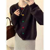 Japanese Sweet and Fresh Round Neck Colorful Button Knitwear Coat Academy Style Western Versatile Sweater Women's Cardigans