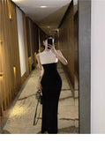 Pbong  Knitted Maxi Dresses for Women  Contrast Color Temperament Robe Femme Sleeveless Slim Summer Split Dress
