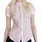 Women Shirts Elegant Short Sleeve Button Closure Solid Slim Fit Blouse Summer Y2K Tops