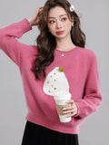 Chic Print Sweet Sweaters Women Casual Preppy Style Cute O Neck Pullover Loose Long Sleeve Fashion Fall Winter Korean Jumper New