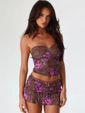 Leopard Print Sexy Skirt Two Piece Sets Women Off-shoulder Crop Tops And Mini Skirt Female Summer Beach 2 Piece Set