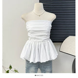 French One Shoulder Pleated Slim Tube Top Women Sexy Waist Ruffled Sleeveless Vests Summer Y2k Solid All Match Tanks