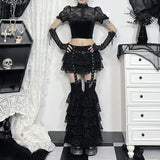Lace Layered Mini Skirts Y2K Aesthetic Sexy Eyelet Short Shirt Women Summer New Fashion Gothic Skirt Streetwear
