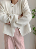 White Elegant Tweed Jacket Women Slim Long Sleeve O Neck Chic Sweet Short Coat Fall Winter French Female Fashion New Tops