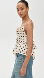 Fashion Polka Dot Print Camisole 2025 New Backless Lace-up Beige Sexy Summer Tank Chic Ruffle Patchwork Slim Top Vest For Women