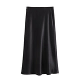 Autumn Winter Burgundy Satin Skirt Women Party Silk Skirt High Waist Straight Long Faldas Mujer Christmas Skirt