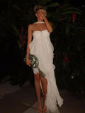 Elegant Irregular Tube Long Dresses Women Retro White Pleated Backless Halter Maxi Evening Dress Female Summer Chic Party Beach