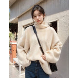 Oversized Turtleneck Sweater Women Loose Plain Rolled Neck Jumper Knit Pullovers Loose Soft Knitwear Autumn Winter Outfit