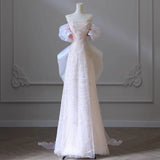 Pbong  Pink Luxury Off-Shoulder Wedding Dress Women's Sense of Light Niche Prom Dress Fishtail Evening Party Dress Customized