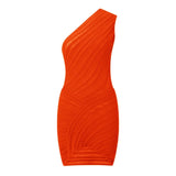 Pbong  Women Knitted Mini Dress Sleeveless One Shoulder Cut Out Bodycon Pencil Dress Fashion Sexy Elegant Y2K Chic Dresses