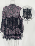 V-Neck Printed Lace Mini Dress Female Ruffled Fashion High Waist Slim Bandage Summer Short Luxury Party Women's Mini Dress
