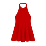 Versatile Halter Neck Backless Short Dress New A-line Zipper Solid Color Yellow Party Dress Fashion Vestidos Woman Clothing