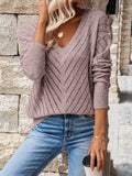 V-neck knitted off shoulder spring and autumn women's sweater can be worn externally
