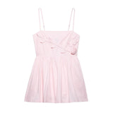 3d Plant Flower Sweet Chic Pink Short Dress Sleeveless Square Collar Fashion Summer Dress For Women Elastic Bust Female Vestidos