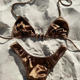 Sexy Bikini Women Swimsuit Female Swimwear Bandeau Biquini Thong Bathing Suit Shiny Swimming Suits Halter Bodysuit Beachwear