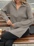 High Collar Zipper Long Pullover Knitted Sweater Autumn Winter Fashion Warm Cozy Knitwear for Women