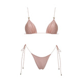 3Pcs Mirco Bikini 2025 Sexy Swimsuit Women Push Up Swimwear Bandeau Biquini Female Pink Bodysuit Bathing Suits Sarong Mini Skirt