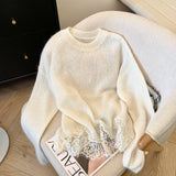 Women's Lace Splicing Sweater O-Neck Long Sleeve Japanese Y2k Aesthetic Streetwear Academy Sweater Autumn/Winter Clothing