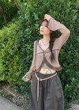 Harajuku Japan Vintage All Match Cardigan Patchwork Lace Y2k Aesthetic Punk Spliced Design High  Waist Coats Buttons Clothes