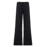 Pbong  Commuter Style Low Waist Striped Contrast  Color Suit Pants Women's Casual Straight Leg Loose Button-Fly Bottoms Fashion New