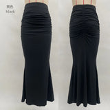 Pbong  New Autumn Solid Bodycon Ruched Long Skirt Women Sexy Elastic Elegant High Waist Mermaid Maxi Skirts Streetwear
