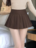 Retro Faux Woolen Pleated Skirt Women Sweet Slim Sexy Mini A Line Skirts Preppy Style High Waist Fall Winter Korean Skirt