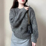 Lazy High End American Vintage O Neck Long Sleeve Sweaters Streetwear Sequin Star Print Jumpers Harajuku Y2k Girl Clothes