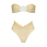 3Pcs Sexy Bikini Set Women Swimsuit 2025 Swimwear Female Yellow Bandeau Biquini Mesh Skirt Bathing Suit Summer Beach Outfits