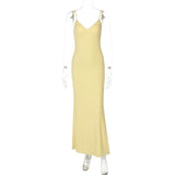 Spaghetti Strap Backless Sexy Maxi Dress For Women Gown Summer New Yellow Sleeveless Bodycon Long Dress Vestido