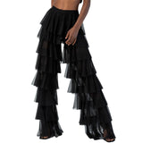 Pbong  Women Wide Leg Pants High Waist Layered Tulle Pants Loose Beach Long Trousers Streetwear