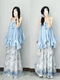 Pbong  Women Clothes Summer Y2k Tops Sleeveless Solid Vest Irregular Ruffles Loose Camis Fashion Sweet Vintage Tanks