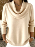 Pbong  Women Autumn Winter Pullover Sweater New Solid Color Stacked Collar Long Sleeve Comfortable Female Casual Pocket Pullover
