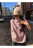 Cable Knit Turtleneck Sweater Vest for Women Cozy Funnel Neck Sleeveless Knit Top Jumper Pullovers Ladies Casual Chic Outfit