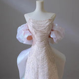 Pbong  Pink Luxury Off-Shoulder Wedding Dress Women's Sense of Light Niche Prom Dress Fishtail Evening Party Dress Customized